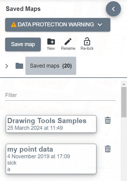 Manage saved maps options