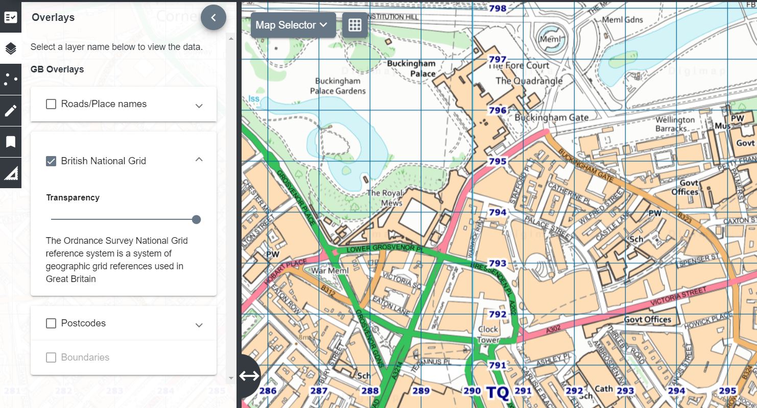 Display British National Grid lines